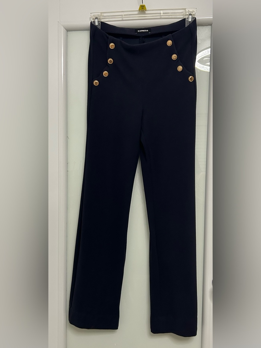 Express Black Wide-Leg Pants with Gold Button Detail